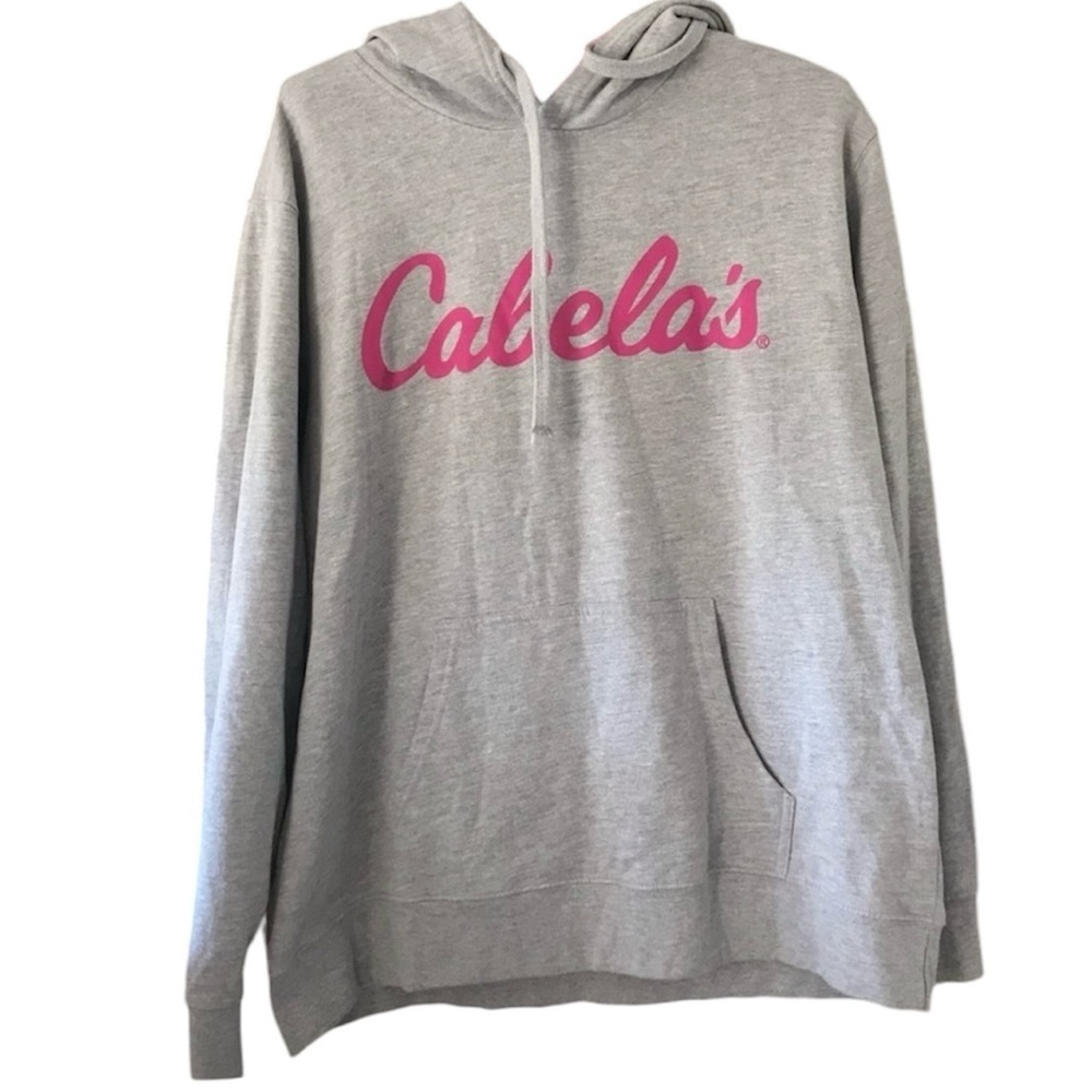 Cabela’s Women’s Heather Hoodie Pullover Gray with Hot Pink Lettering Size Large